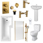 Albury L Shape Shower Bathroom Suite - Brushed Brass - 1700
