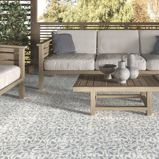  Décor Vine Blue Porcelain Square Tile - welovecouk