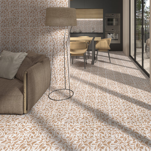  Décor Vine Terracotta Porcelain Square Tile - welovecouk