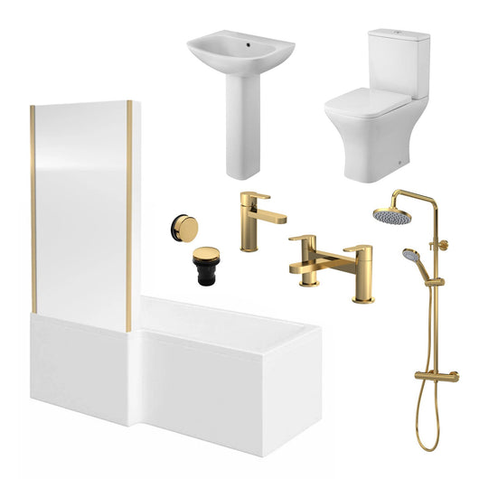  Brava 1800 L-Shaped Brushed Brass Complete Shower Bathroom Suite