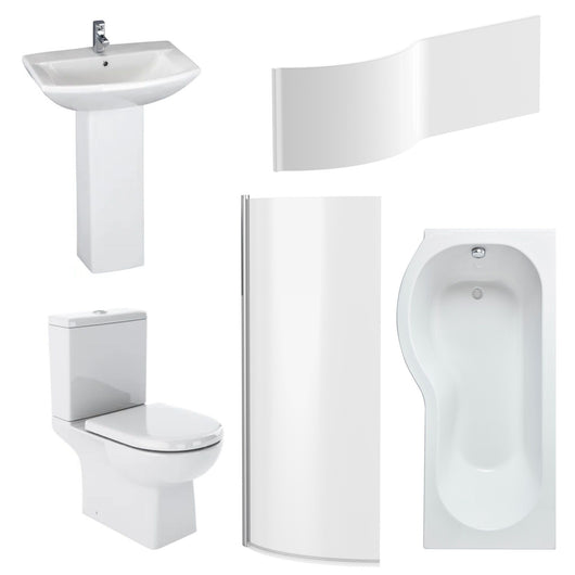  Asselby 1700mm P Shape Shower Bathroom Suite