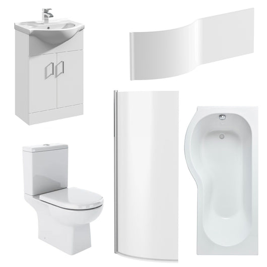  Asselby Vanity 1600mm P Shape Shower Bathroom Suite