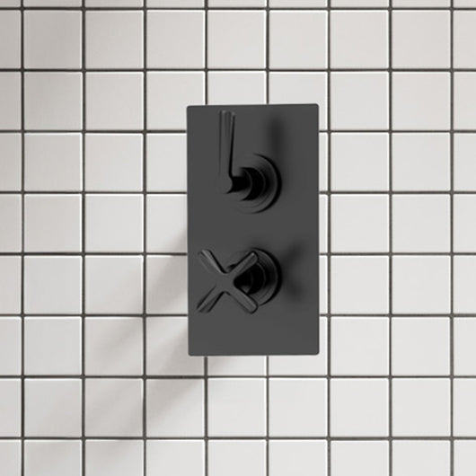  Aztec Twin Thermostatic Shower Valve With Diverter - Matt Black