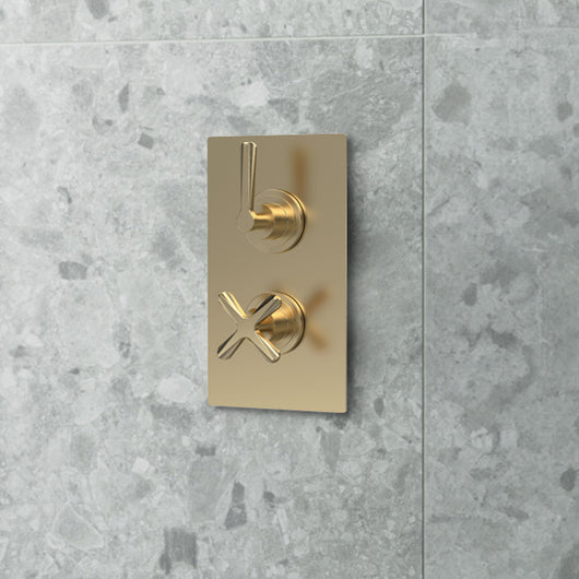  Aztec Twin Thermostatic Shower Valve - Brushed Brass