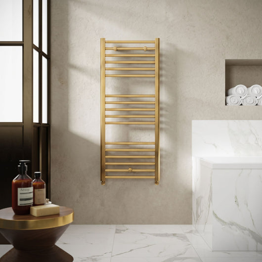  SDG 1200 x 600 Brushed Brass Straight Heated Towel Rail