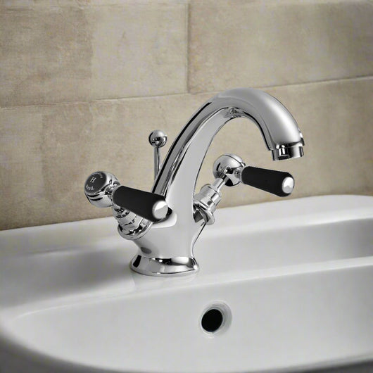  Hudson Reed Black Topaz With Lever Mono Basin Mixer - Chrome / Black - BC405HL