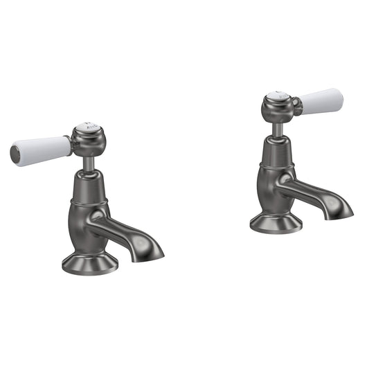  Hudson Reed White Topaz With Lever Basin Taps - Brushed Pewter - welovecouk