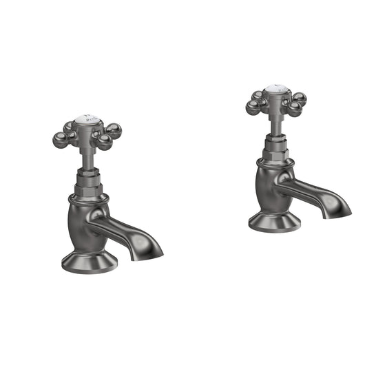  Hudson Reed White Topaz With Crosshead Basin Taps  - Brushed Pewter - BC701HX - welovecouk