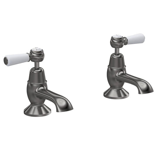  Hudson Reed White Topaz With Lever Bath Taps - Brushed Pewter - welovecouk