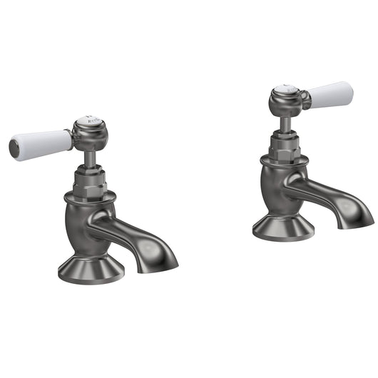  Hudson Reed White Topaz With Lever Bath Taps - Brushed Pewter - welovecouk