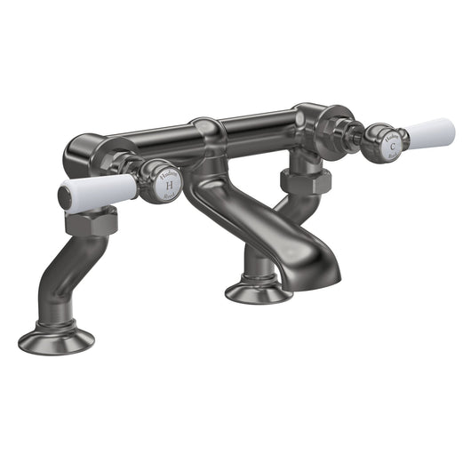  Hudson Reed White Topaz With Lever Deck Mounted Bath Filler - Brushed Pewter - welovecouk