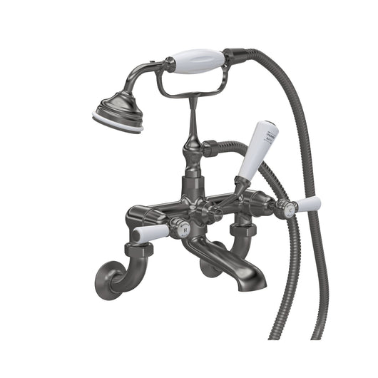  Hudson Reed White Topaz With Lever Wall Mounted Bath Shower Mixer - Brushed Pewter - welovecouk