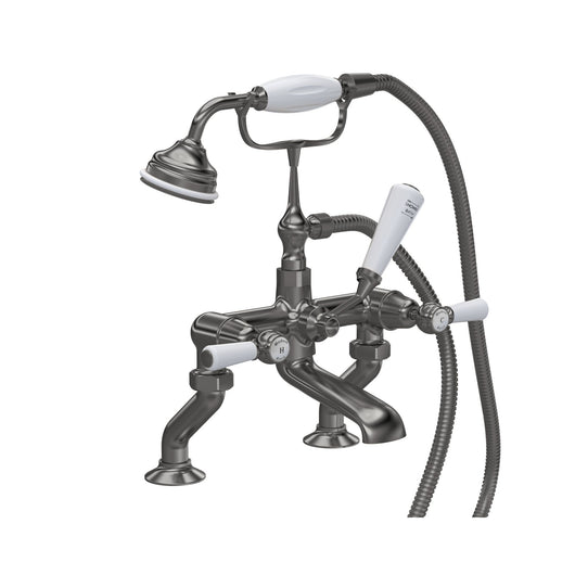  Hudson Reed White Topaz With Lever Deck Mounted Bath Shower Mixer - Brushed Pewter - welovecouk