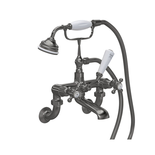  Hudson Reed White Topaz With Crosshead Wall Mounted Bath Shower Mixer - Brushed Pewter - welovecouk