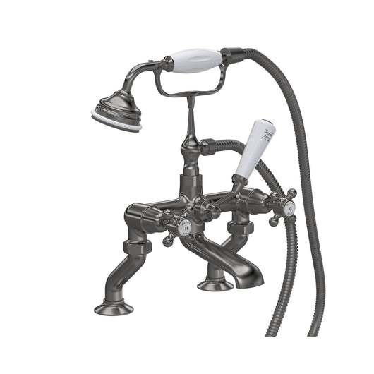  Hudson Reed White Topaz With Crosshead Deck Mounted Bath Shower Mixer - Brushed Pewter - welovecouk