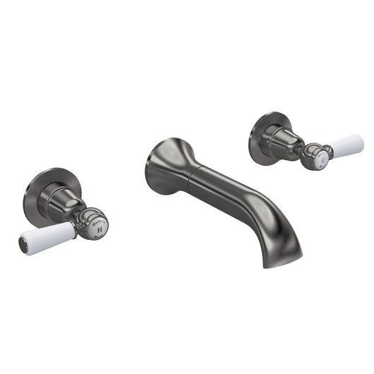 Hudson Reed White Topaz With Lever Wall Mounted Bath Spout & Stop Taps - Brushed Pewter - welovecouk