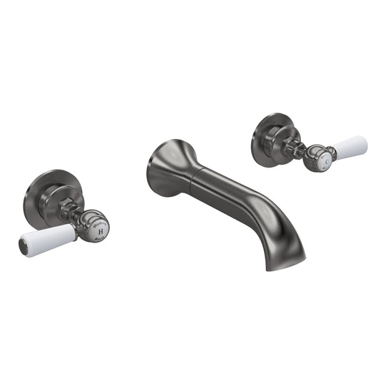  Hudson Reed White Topaz With Lever Wall Mounted Bath Spout & Stop Taps - Brushed Pewter - welovecouk