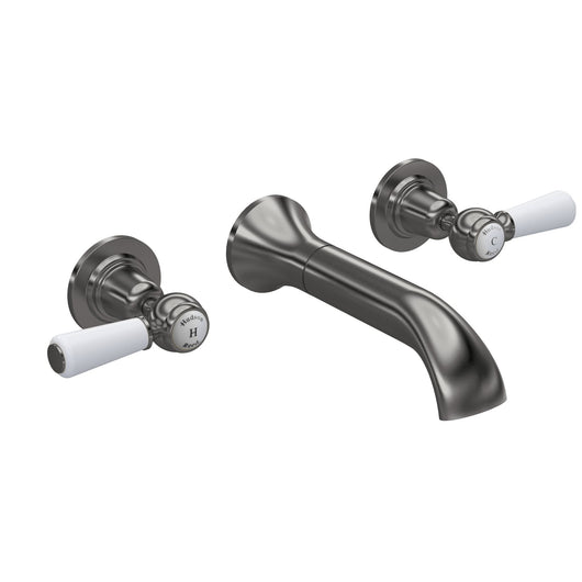  Hudson Reed White Topaz With Lever 3 Tap Hole Wall Mounted Basin Mixer - Brushed Pewter - welovecouk