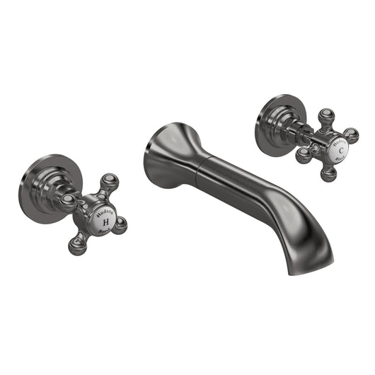  Hudson Reed White Topaz With Crosshead 3 Tap Hole Wall Mounted Basin Mixer - Brushed Pewter - BC717HX - welovecouk
