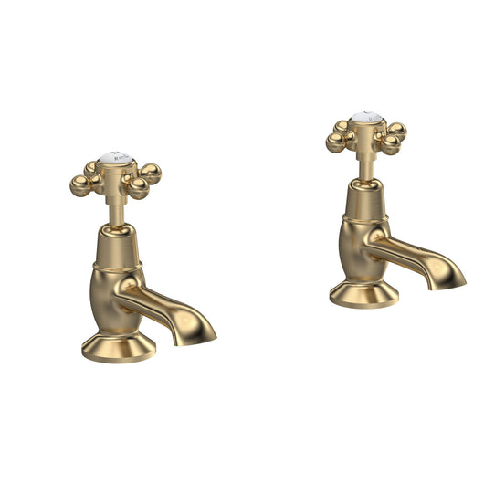  Hudson Reed White Topaz With Crosshead Basin Taps - Brushed Brass - BC801DX - welovecouk