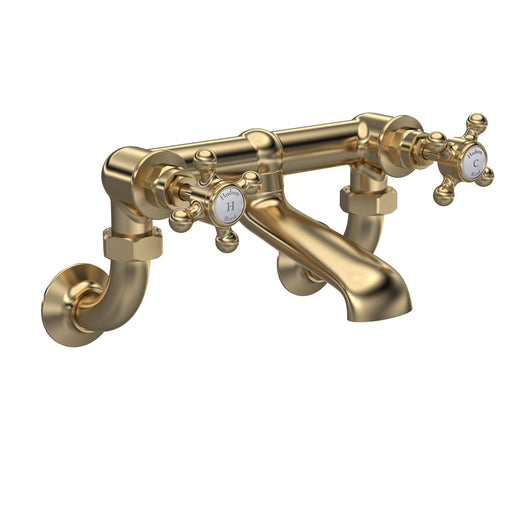  Hudson Reed White Topaz With Crosshead Wall Mounted Bath Filler - Brushed Brass - BC803HXWM - welovecouk