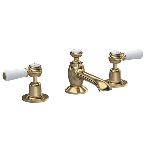  Hudson Reed White Topaz With Lever 3 Tap Hole Basin Mixer - Brushed Brass - BC807DL - welovecouk