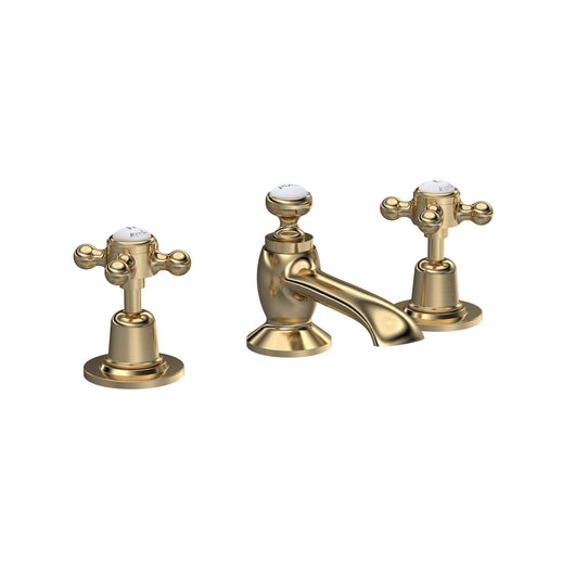  Hudson Reed White Topaz With Crosshead 3 Tap Hole Basin Mixer - Brushed Brass - BC807DX - welovecouk