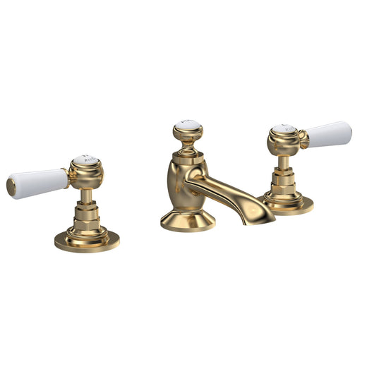  Hudson Reed White Topaz With Lever 3 Tap Hole Basin Mixer - Brushed Brass - BC807HL - welovecouk