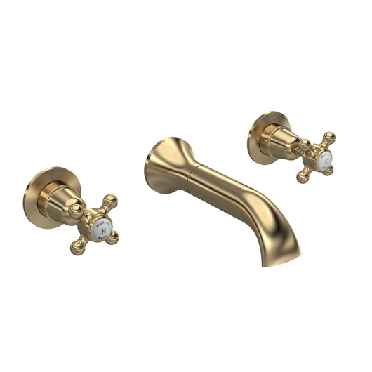 Hudson Reed White Topaz With Crosshead Wall Mounted Bath Spout & Stop Taps - Brushed Brass - BC809DX - welovecouk