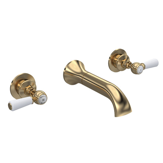  Hudson Reed White Topaz With Lever Wall Mounted Bath Spout & Stop Taps - Brushed Brass - BC809HL - welovecouk