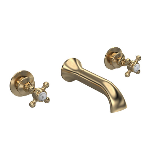  Hudson Reed White Topaz With Crosshead Wall Mounted Bath Spout & Stop Taps - Brushed Brass - BC809HX - welovecouk