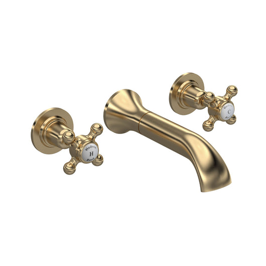  Hudson Reed White Topaz With Crosshead 3 Tap Hole Wall Mounted Basin Mixer - Brushed Brass - BC817DX - welovecouk