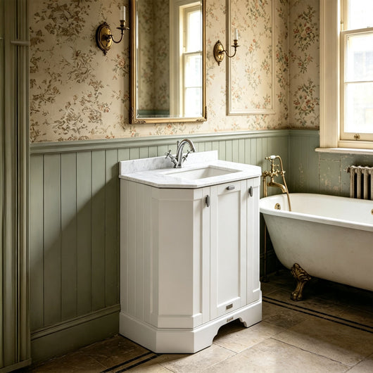 BC Designs Victrion 750mm 3-Door Angled Vanity Unit with Basin - Nimbus White