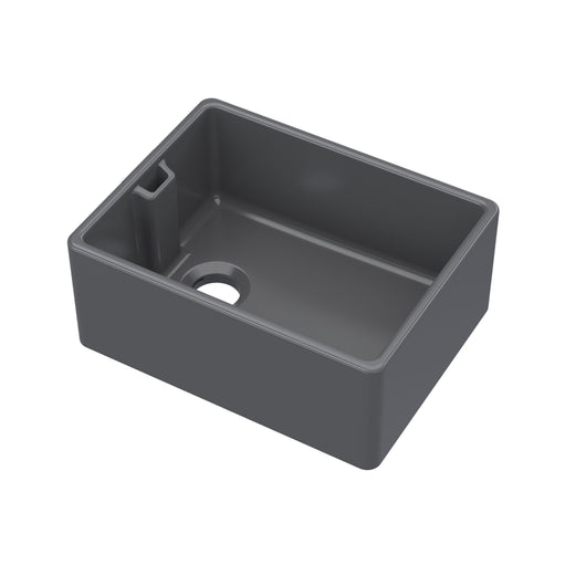  Fireclay Soft Black Single Bowl Belfast Sink With Offset Waste And Weir Overflow 595mm x 455mm x 254mm - welovecouk