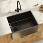 Fireclay Soft Black Single Bowl Belfast Sink With Offset Waste And Weir Overflow 595mm x 455mm x 254mm - welovecouk