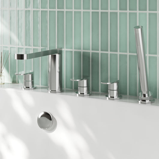  Nuie Binsey  Deck Mounted 5 Tap Hole Bath Shower Mixer - Chrome - welovecouk