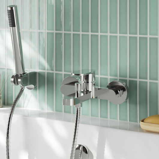  Nuie Binsey Wall Mounted Bath Shower Mixer With Kit - Chrome - welovecouk