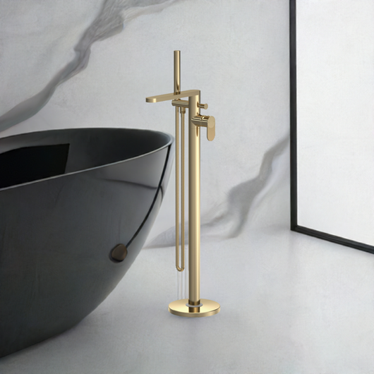  Nuie Binsey Cyprus Freestanding Bath Shower Mixer with Kit - Brushed Brass