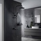 Harik 2 Round Exposed Rigid Riser Thermostatic Shower Set - Black - welovecouk