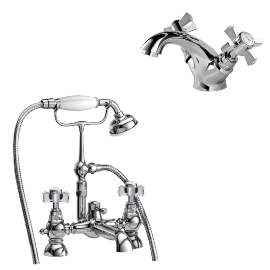  Owen & Oakes Harlow Traditional Bath Shower Mixer Basin Mono Tap Pack - Chrome