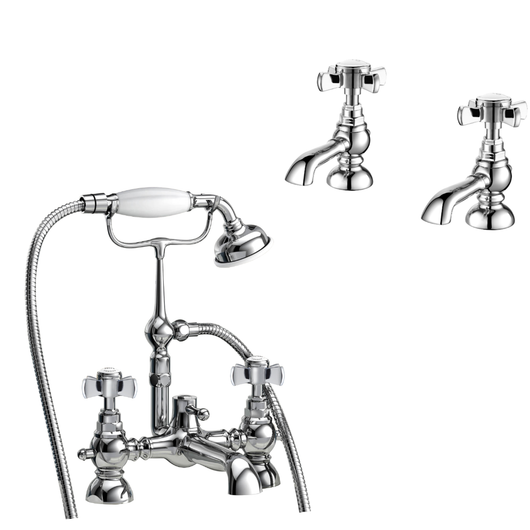  Owen & Oakes Harlow Traditional Bath Shower Mixer Basin Tap Pack - Chrome