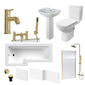 Brava 1800 L-Shaped Brushed Brass Complete Shower Bathroom Suite