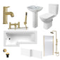 Brava 1800 L-Shaped Brushed Brass Complete Shower Bathroom Suite