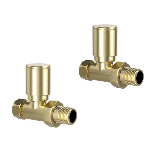  Portland Round Straight Radiator Valve Pair 15mm - Brushed