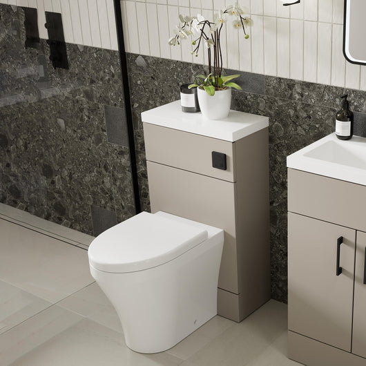  Hudson Reed Fusion 500mm Floor Standing Compact WC Unit with White Worktop - Pebble Grey