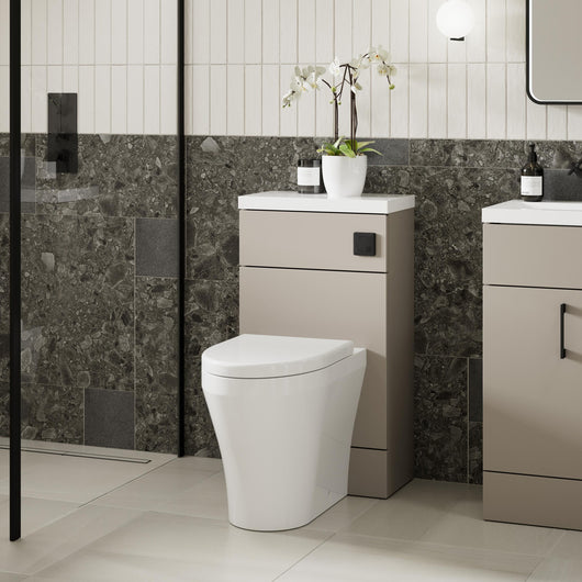  Hudson Reed Fusion 600mm Floor Standing Compact WC Unit with White Worktop - Pebble Grey