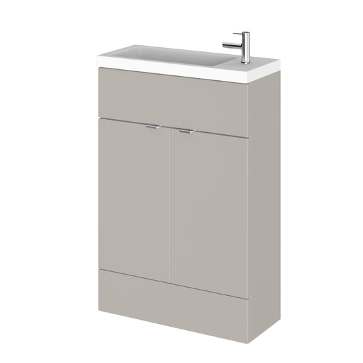  Hudson Reed Fusion 600mm 2-Door Floor Standing Compact Vanity Unit With Side Tap Basin - Pebble Grey