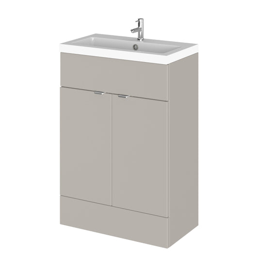  Hudson Reed Fusion 600mm 2-Door Floor Standing Vanity Unit With Polymarble Basin - Pebble Grey