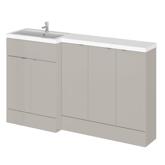  Hudson Reed Fusion 1500mm 5-Door Floor Standing Combination Unit With L-Shape Polymarble Basin - Pebble Grey