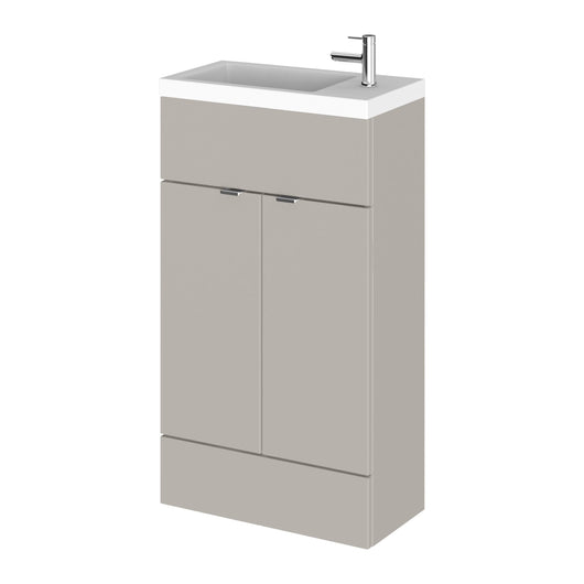  Hudson Reed Fusion 500mm 2-Door Floor Standing Compact Vanity Unit With Side Tap Basin - Pebble Grey
